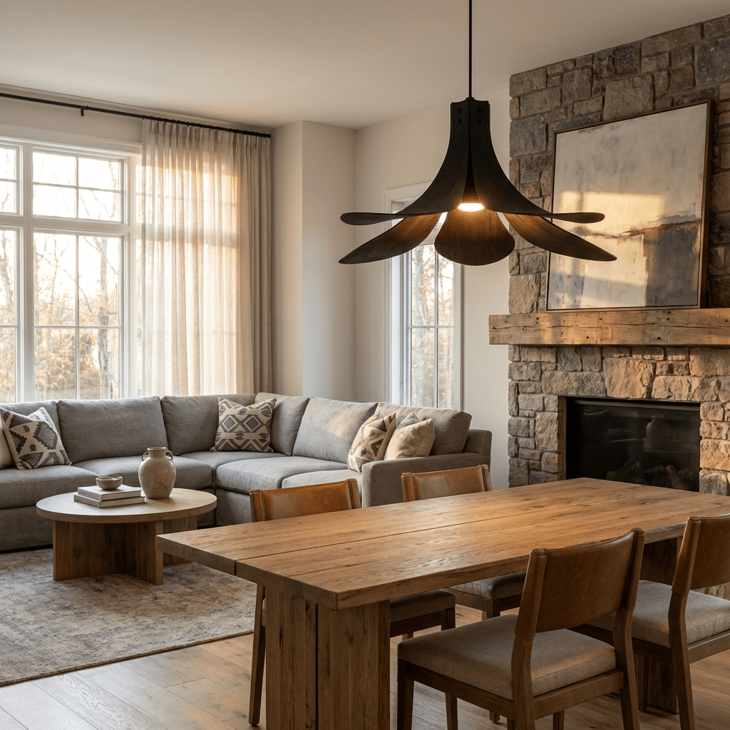Sylvera Petal Pendant Light – Sculptural Wood-Grain LED Pendant for Dining & Living Spaces