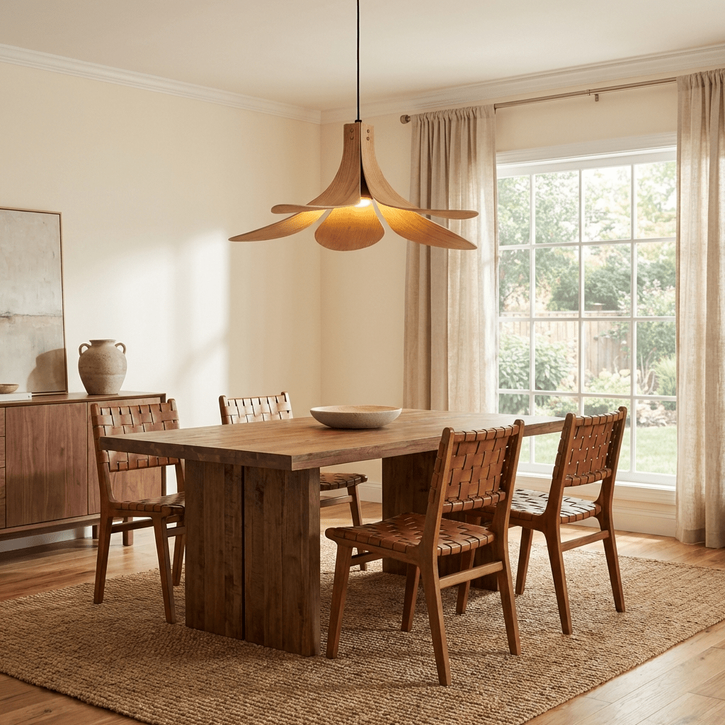 Sylvera Petal Pendant Light – Sculptural Wood-Grain LED Pendant for Dining & Living Spaces