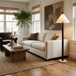 Sorrel Cone Floor Lamp – Modern Wood & Travertine Sculptural Lighting