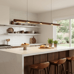 Velora Linear Pendant Light — Modern Wood & Metal LED Chandelier