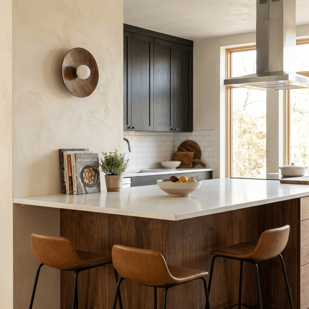 Vireo Wood Disc Wall Sconce – Modern Minimalist Walnut Wall Light