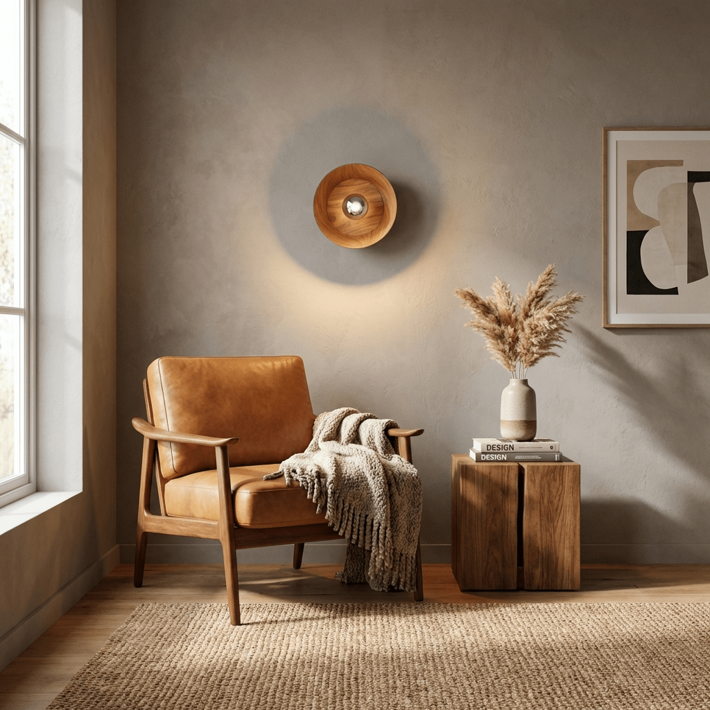 Vireo Wood Disc Wall Sconce – Modern Minimalist Walnut Wall Light