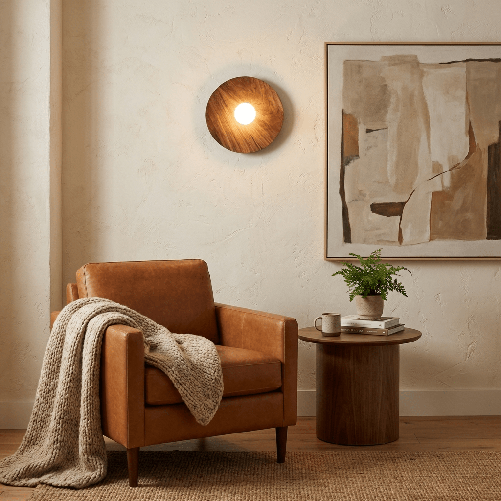 Vireo Wood Disc Wall Sconce – Modern Minimalist Walnut Wall Light