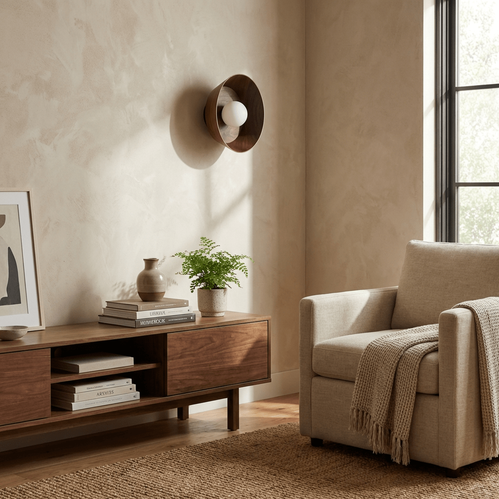 Vireo Wood Disc Wall Sconce – Modern Minimalist Walnut Wall Light