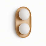 Duo Orb Wood Wall Sconce – Modern Scandinavian Bedroom Wall Light with Opal Glass Globes