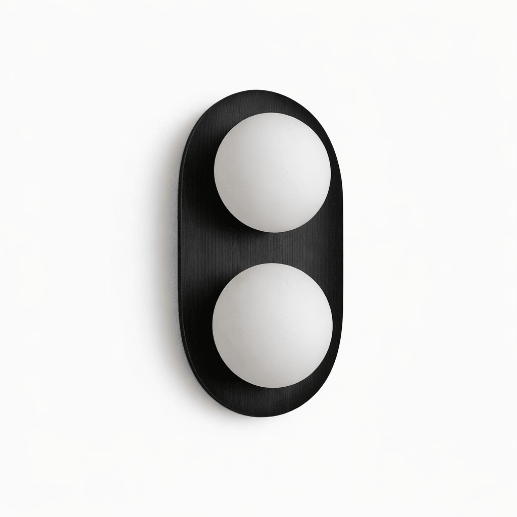 Duo Orb Wood Wall Sconce – Modern Scandinavian Bedroom Wall Light with Opal Glass Globes
