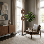 Arbor Twin Disc Floor Lamp — Sculptural Wooden Designer Floor Light
