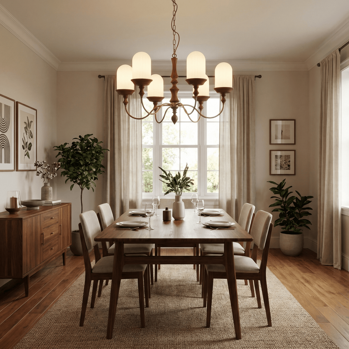Lyra Constellation Chandelier – Modern Geometric Pendant Light in Wood and Glass