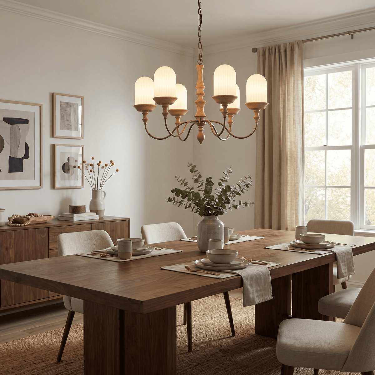 Lyra Constellation Chandelier – Modern Geometric Pendant Light in Wood and Glass