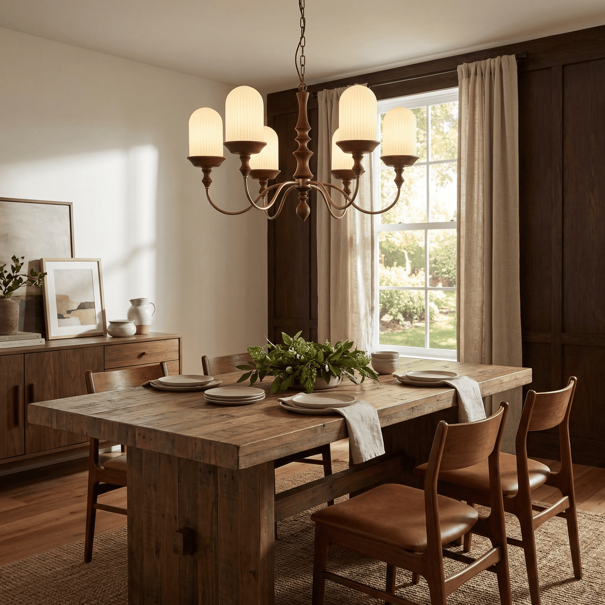 Lyra Constellation Chandelier – Modern Geometric Pendant Light in Wood and Glass