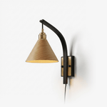 Camber Arc Plug-in Wall Sconce – Modern Wood & Brass Wall Light