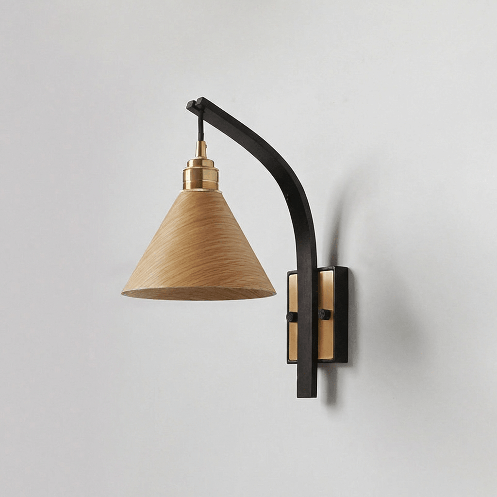 Camber Arc Wall Sconce — Sculpted Wood & Brass Wall Light