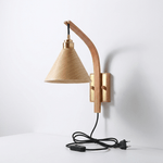 Camber Arc Plug-in Wall Sconce – Modern Wood & Brass Wall Light
