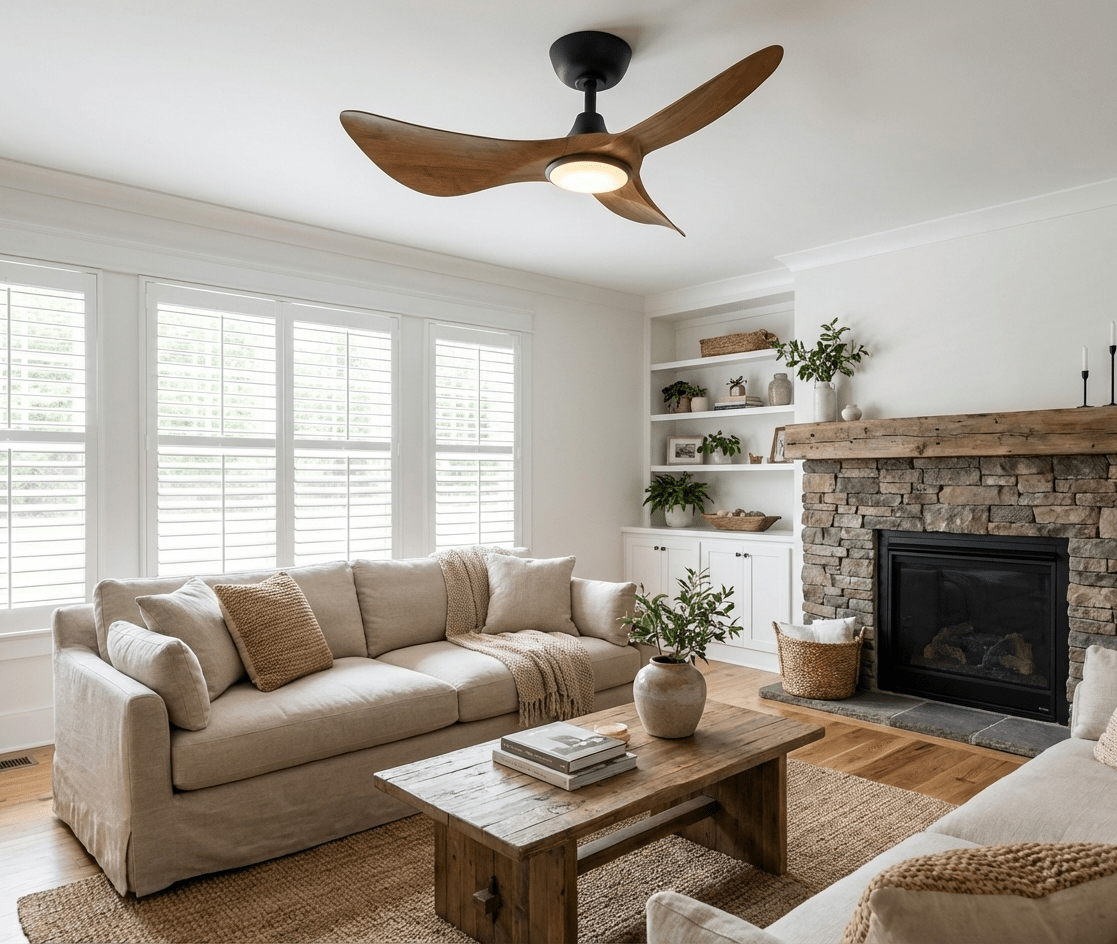 Volant Sculpted Wood Ceiling Fan with Integrated LED Light