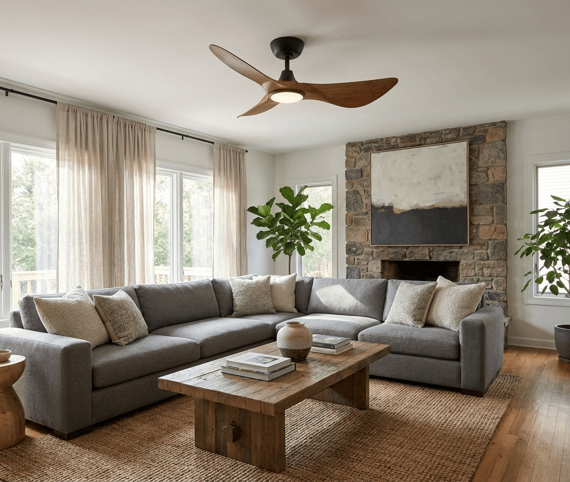 Volant Sculpted Wood Ceiling Fan with Integrated LED Light