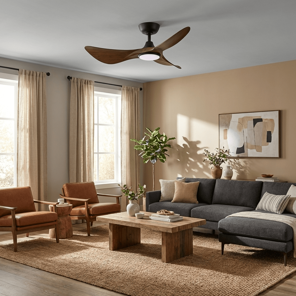 Volant Sculpted Wood Ceiling Fan with Integrated LED Light