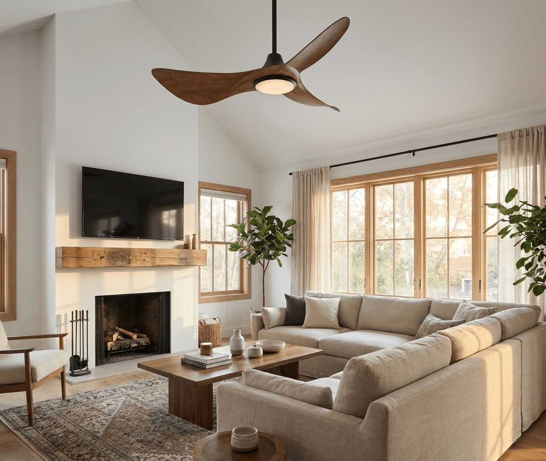 Volant Sculpted Wood Ceiling Fan with Integrated LED Light