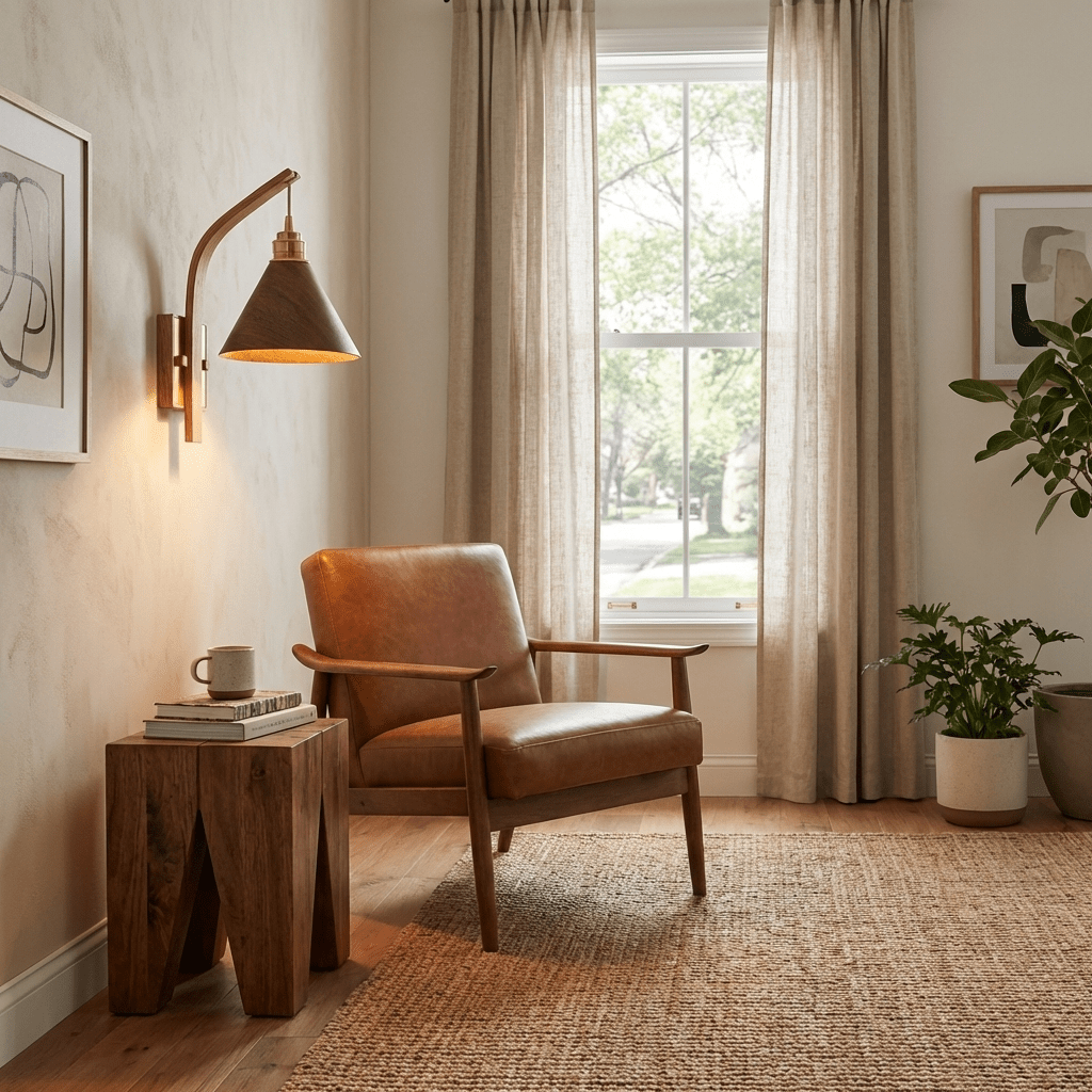 Camber Arc Wall Sconce — Sculpted Wood & Brass Wall Light