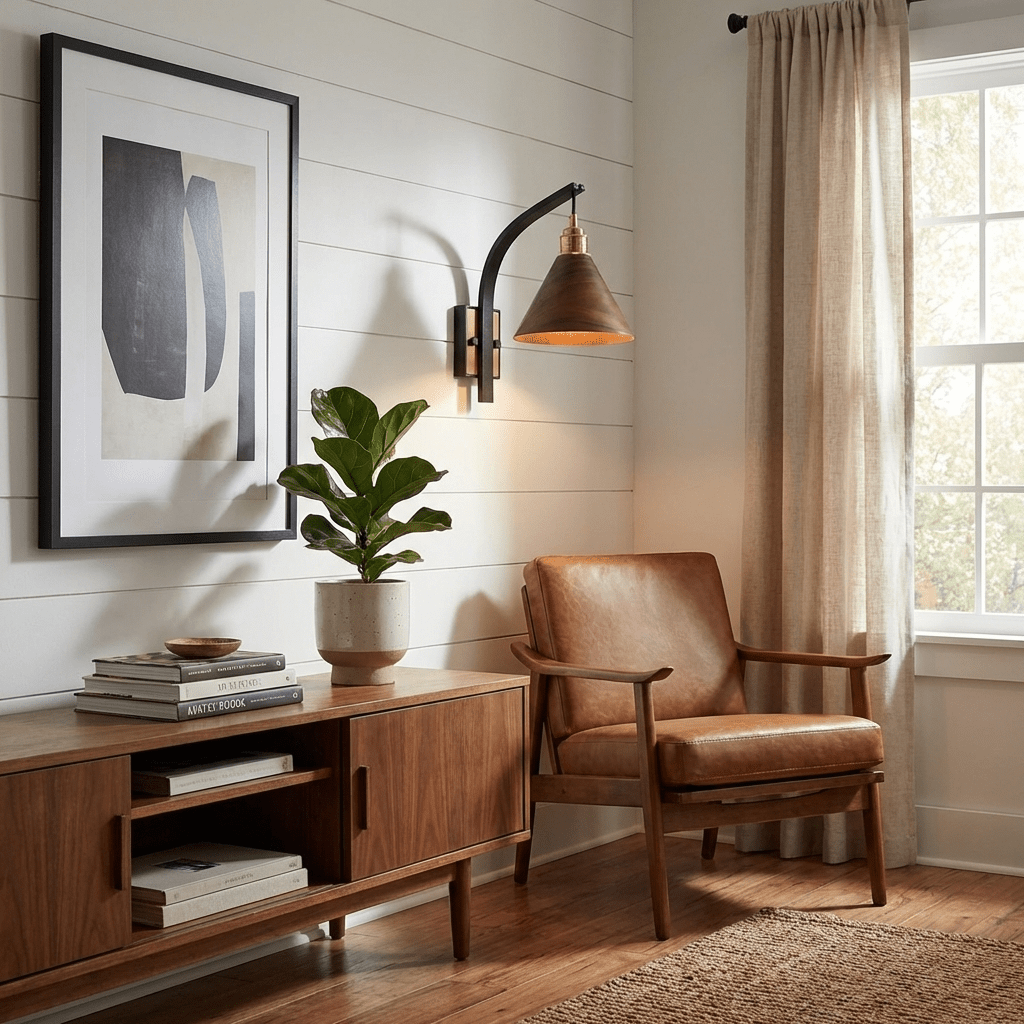 Camber Arc Wall Sconce — Sculpted Wood & Brass Wall Light