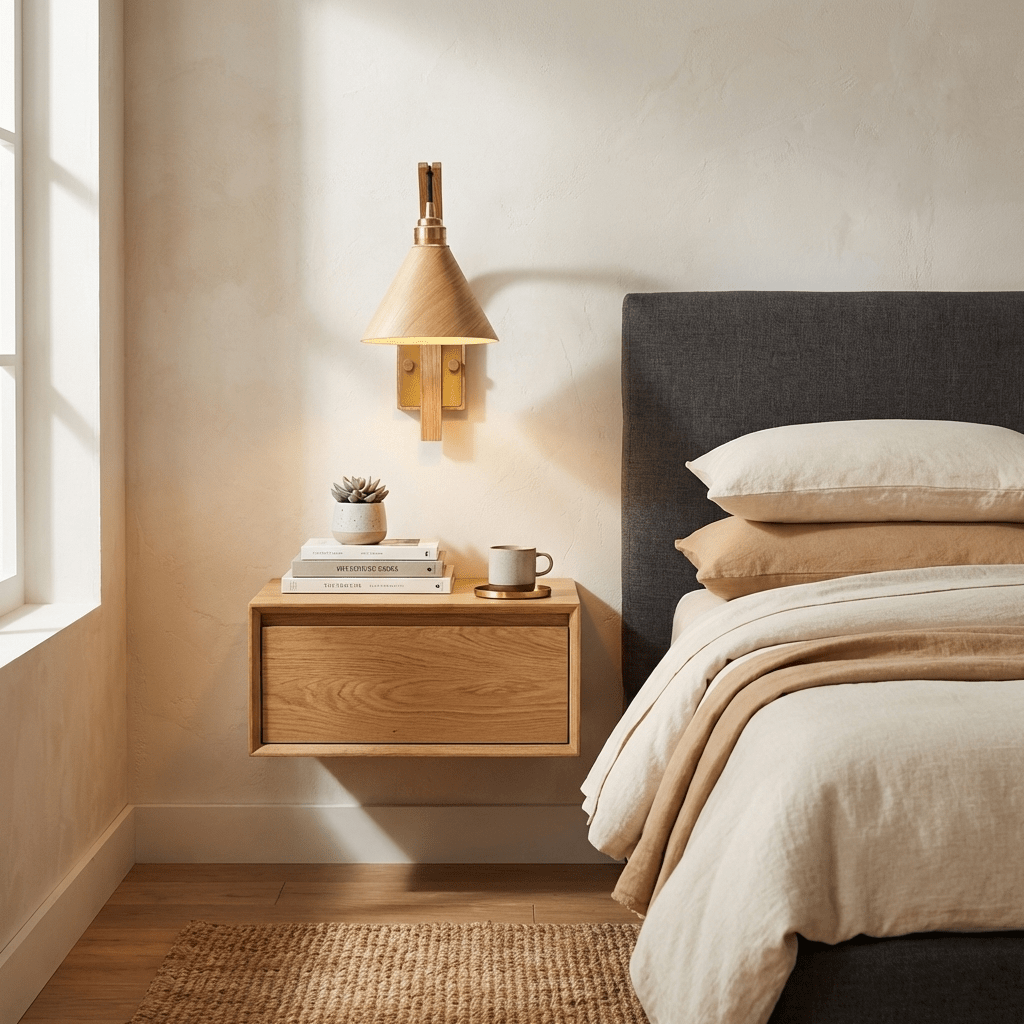 Camber Arc Wall Sconce — Sculpted Wood & Brass Wall Light