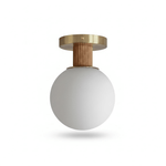 Antony Flush Mount Ceiling Light in Opal Glass and Walnut