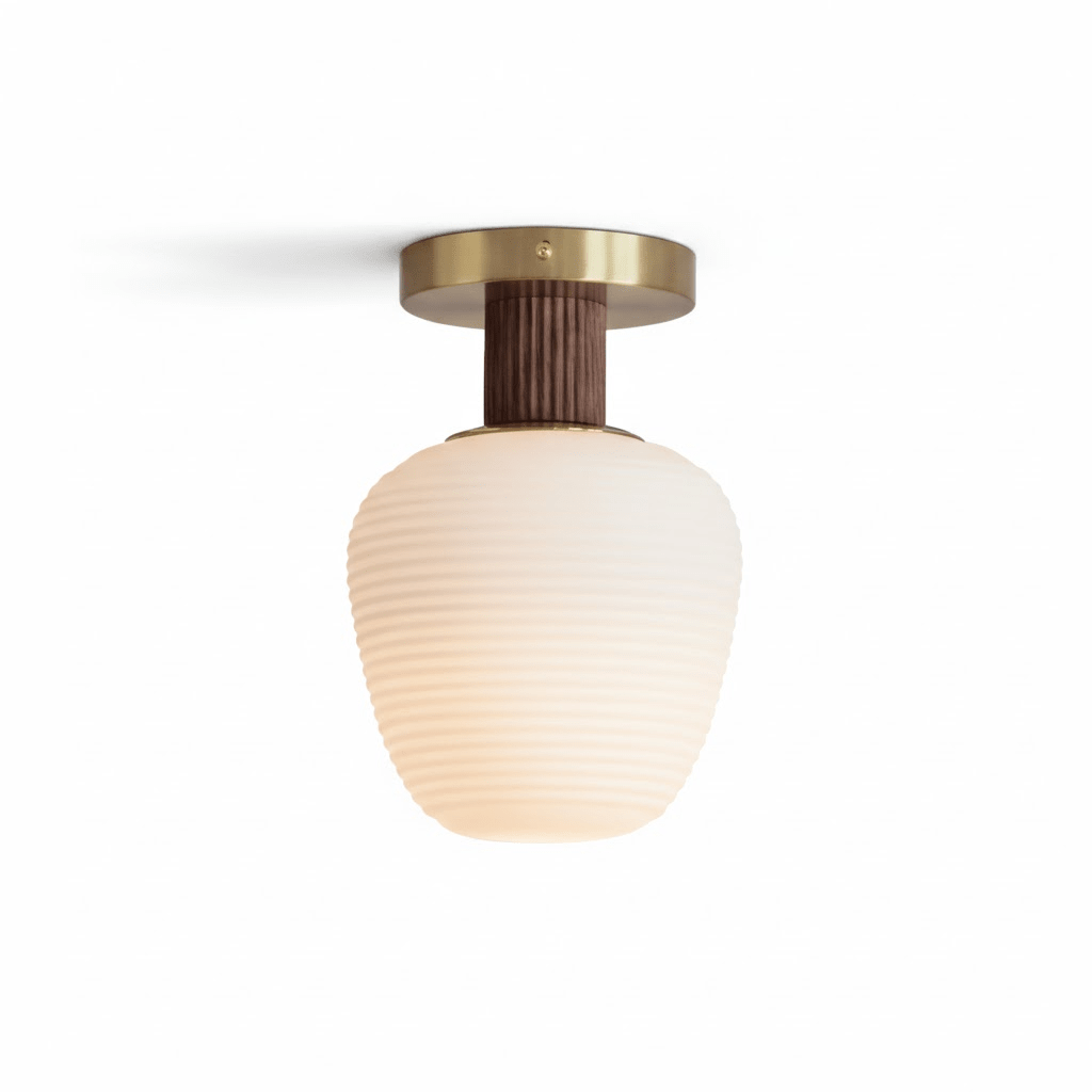 Antony Flush Mount Ceiling Light in Opal Glass and Walnut