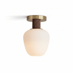 Antony Flush Mount Ceiling Light in Opal Glass and Walnut