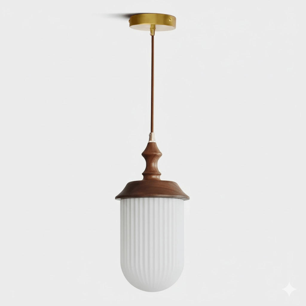 Solas Ribbed Glass Pendant Light with Walnut Accent