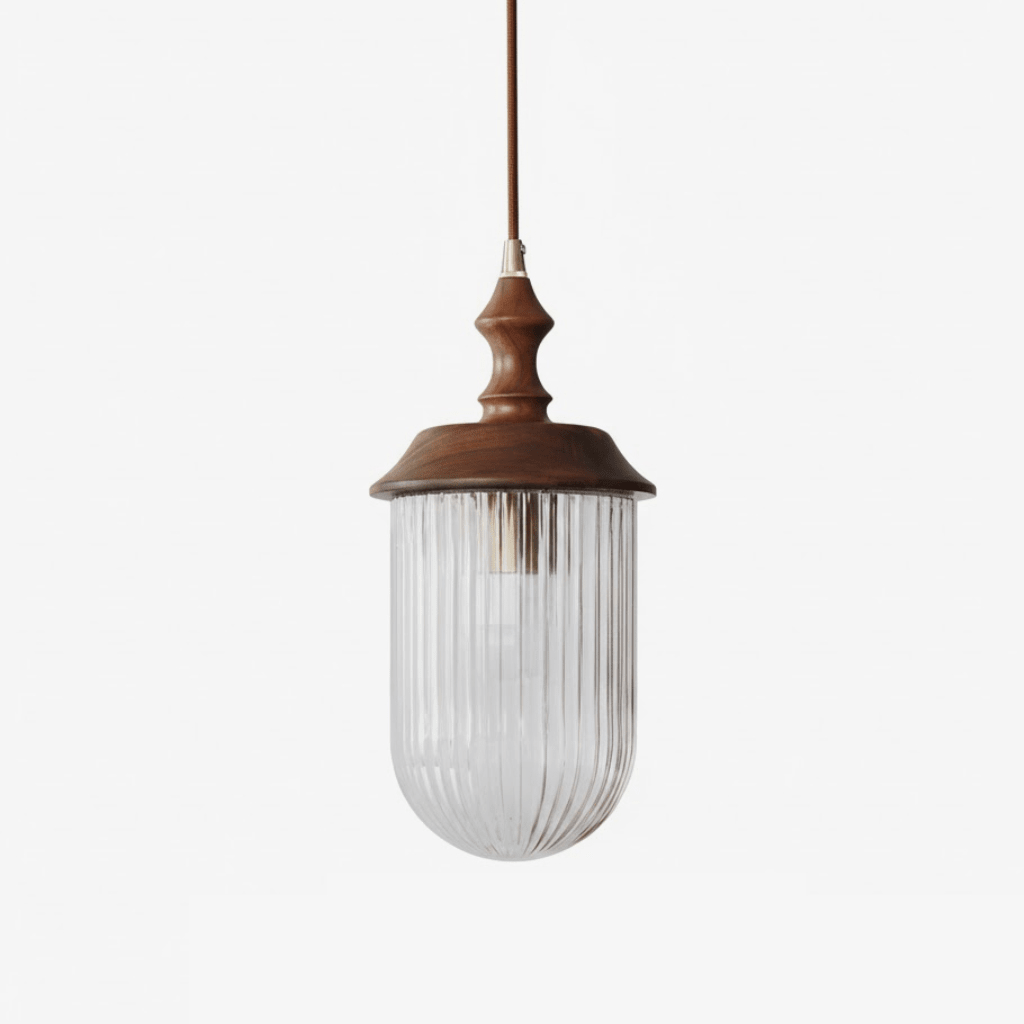 Solas Ribbed Glass Pendant Light with Walnut Accent