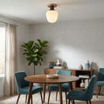 Antony Flush Mount Ceiling Light in Opal Glass and Walnut