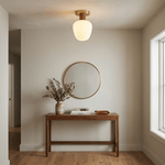 Antony Flush Mount Ceiling Light in Opal Glass and Walnut