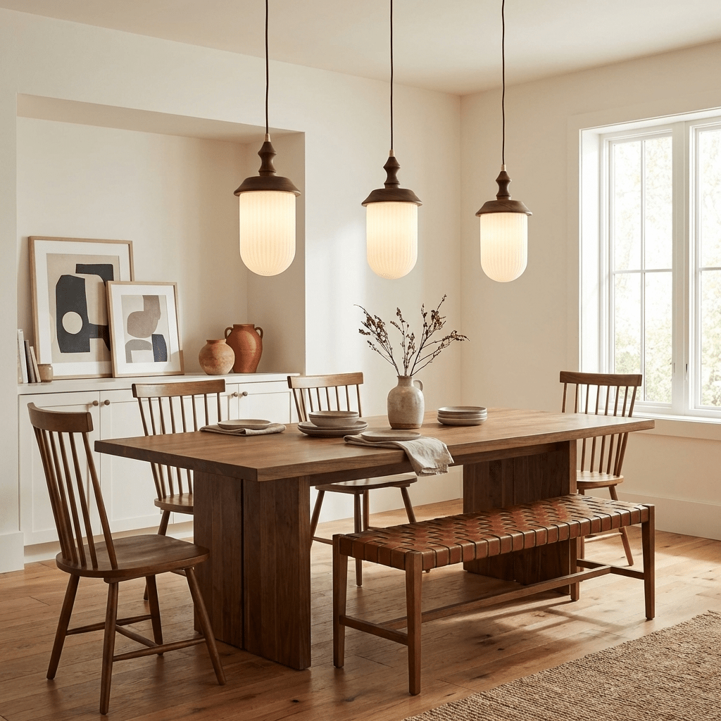 Solas Ribbed Glass Pendant Light with Walnut Accent