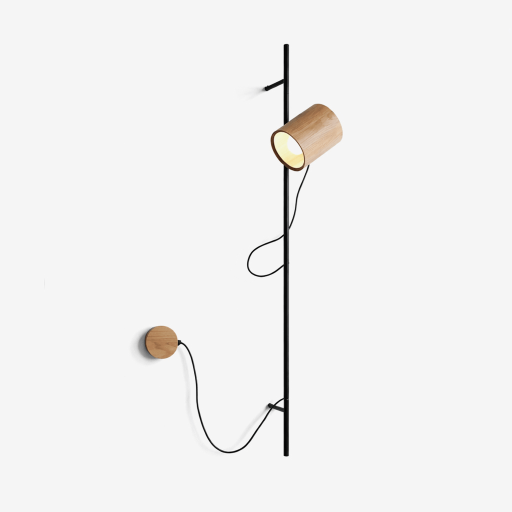 Arbor Beam Wall Sconce with Natural Wood Shade and Black Metal Accent