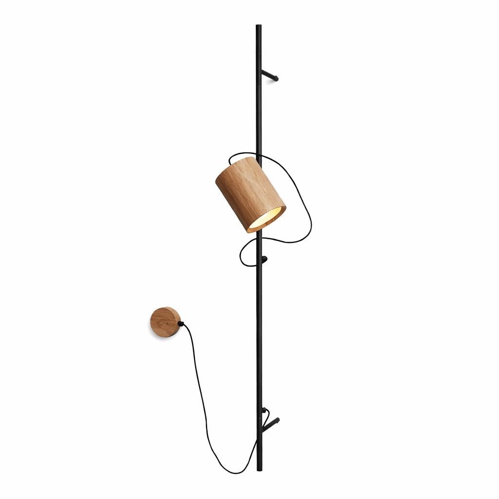 Arbor Beam Wall Sconce with Natural Wood Shade and Black Metal Accent