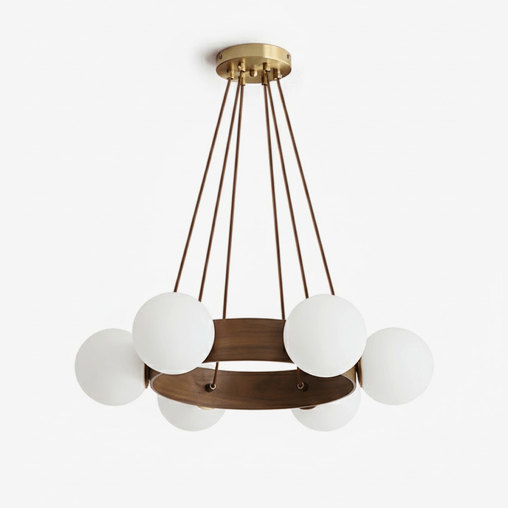Solara Ring Chandelier with Wood Accents and Glass Globes