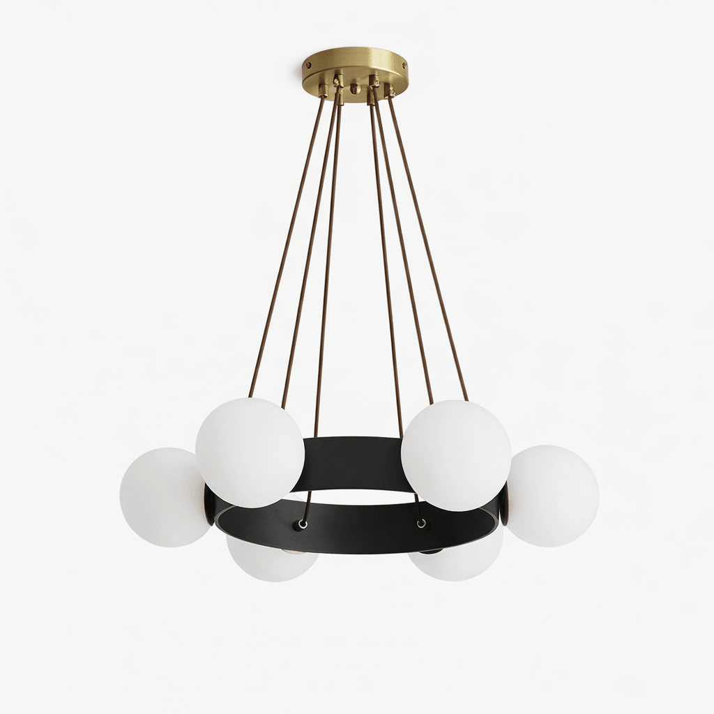Solara Ring Chandelier with Wood Accents and Glass Globes