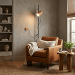 Arbor Beam Wall Sconce with Natural Wood Shade and Black Metal Accent