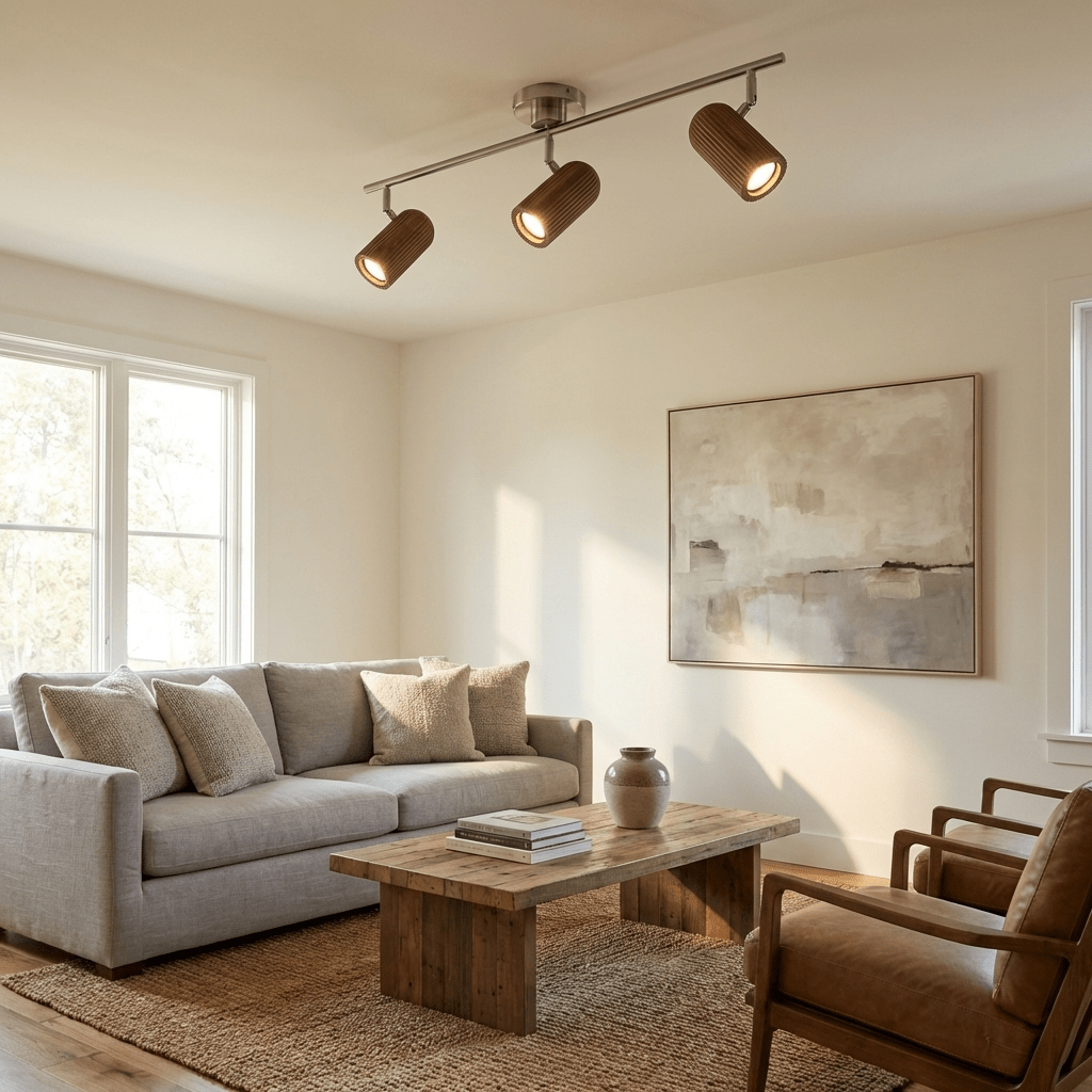 Trio Wood Ceiling Light – Modern Adjustable Flush Mount for Living Room & Bedroom