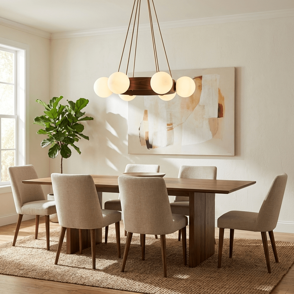 Solara Ring Chandelier with Wood Accents and Glass Globes