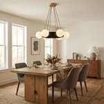 Solara Ring Chandelier with Wood Accents and Glass Globes