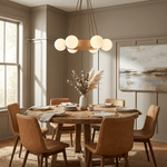 Solara Ring Chandelier with Wood Accents and Glass Globes