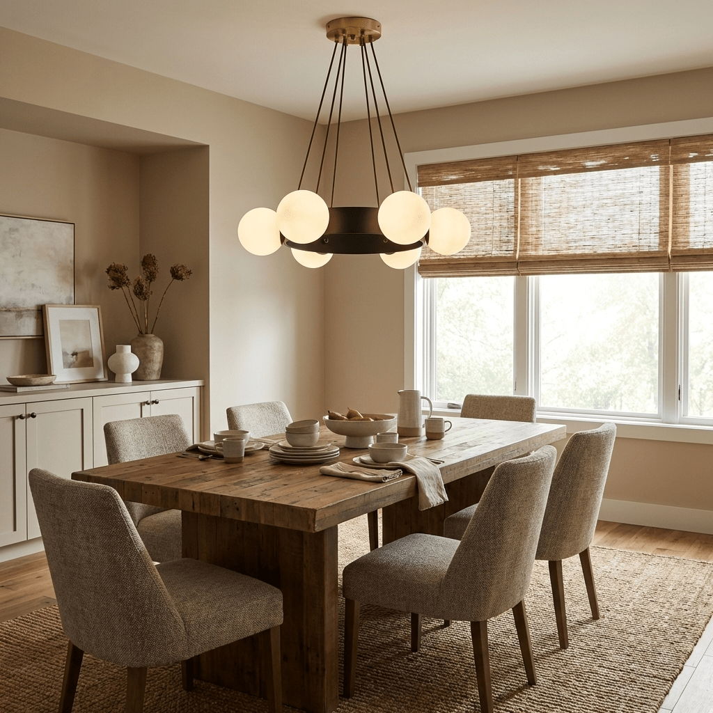 Solara Ring Chandelier with Wood Accents and Glass Globes