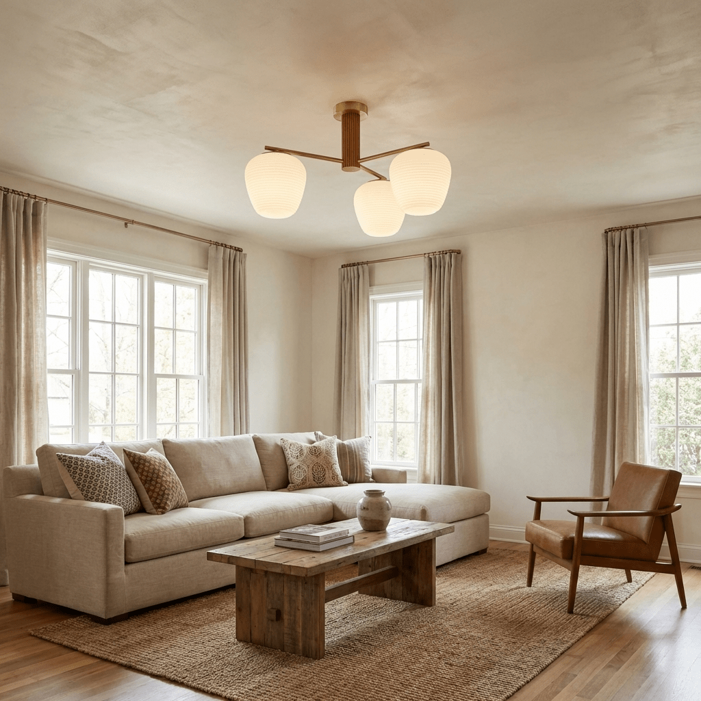 Auren Branch Ceiling Light – Modern Brass and Wood Semi Flush Mount