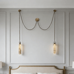 Cascading Alabaster Tube Chandelier in Antique Brass