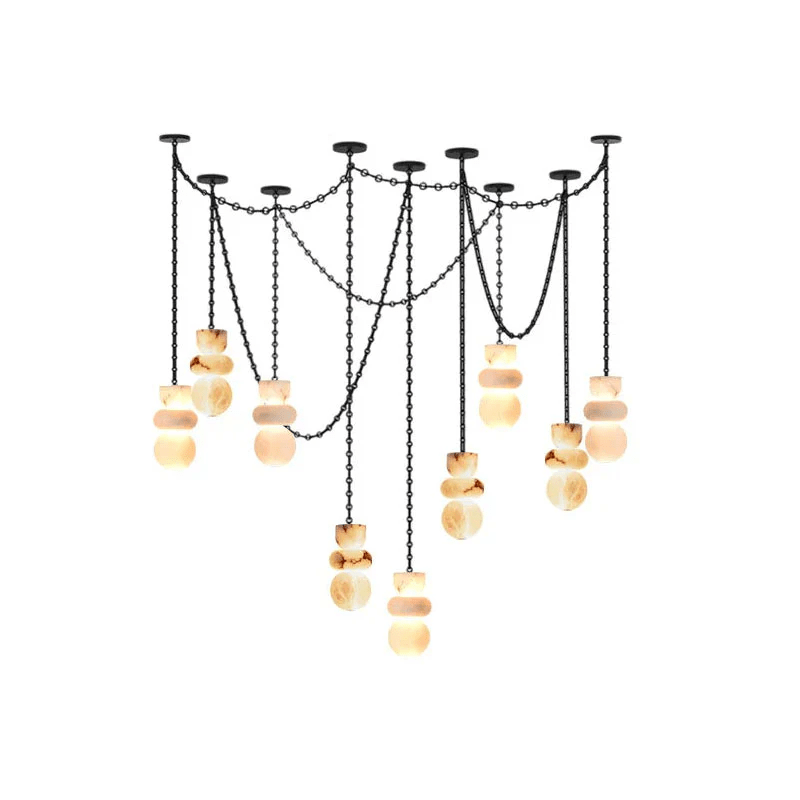 Orba Chain Chandelier with Alabaster Orbs – Modern Cascading Pendant Light