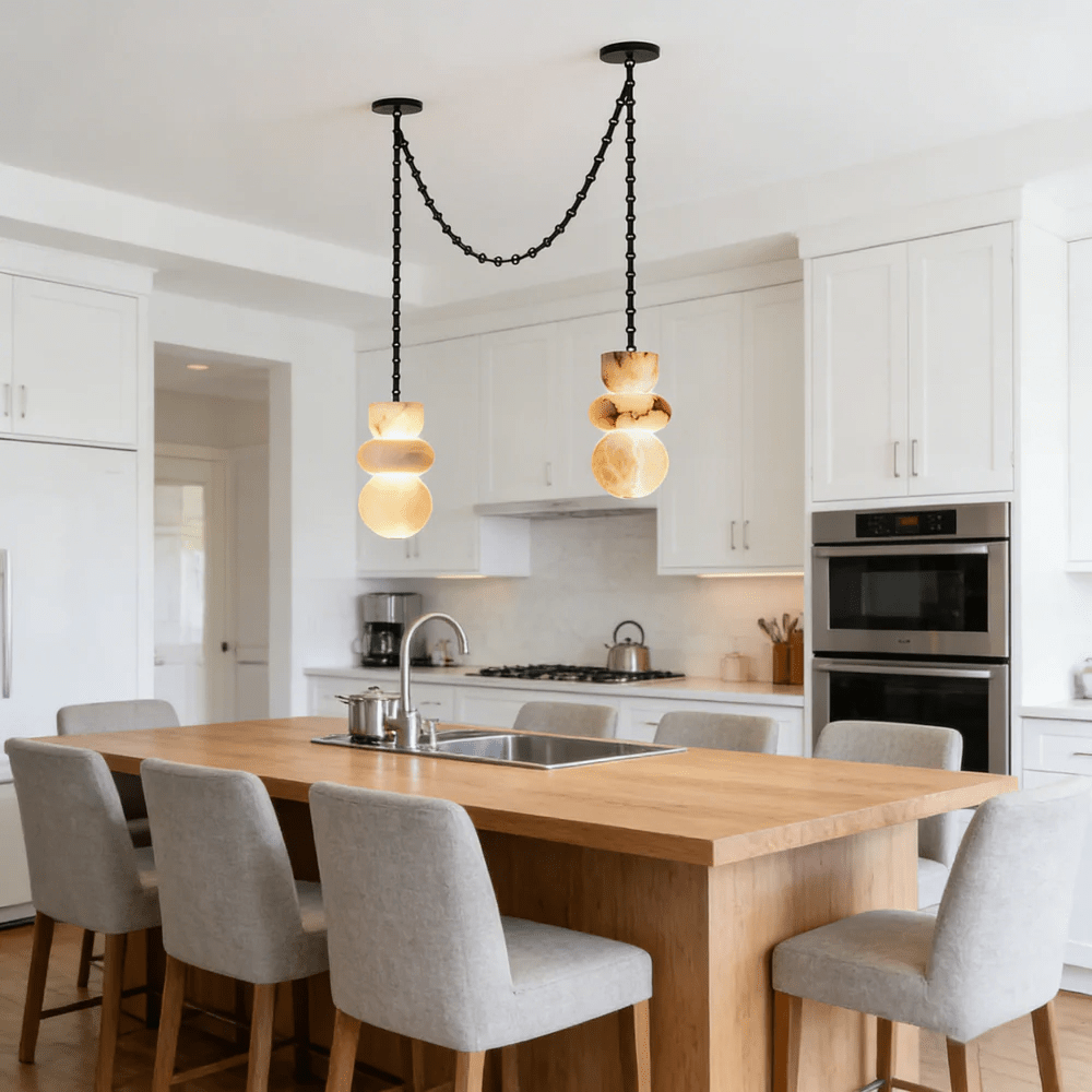 Orba Chain Chandelier with Alabaster Orbs – Modern Cascading Pendant Light