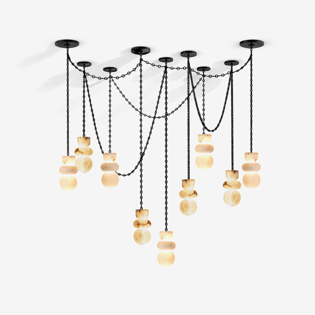 Orba Chain Chandelier with Alabaster Orbs – Modern Cascading Pendant Light