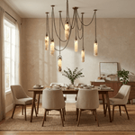 Cascading Alabaster Tube Chandelier in Antique Brass