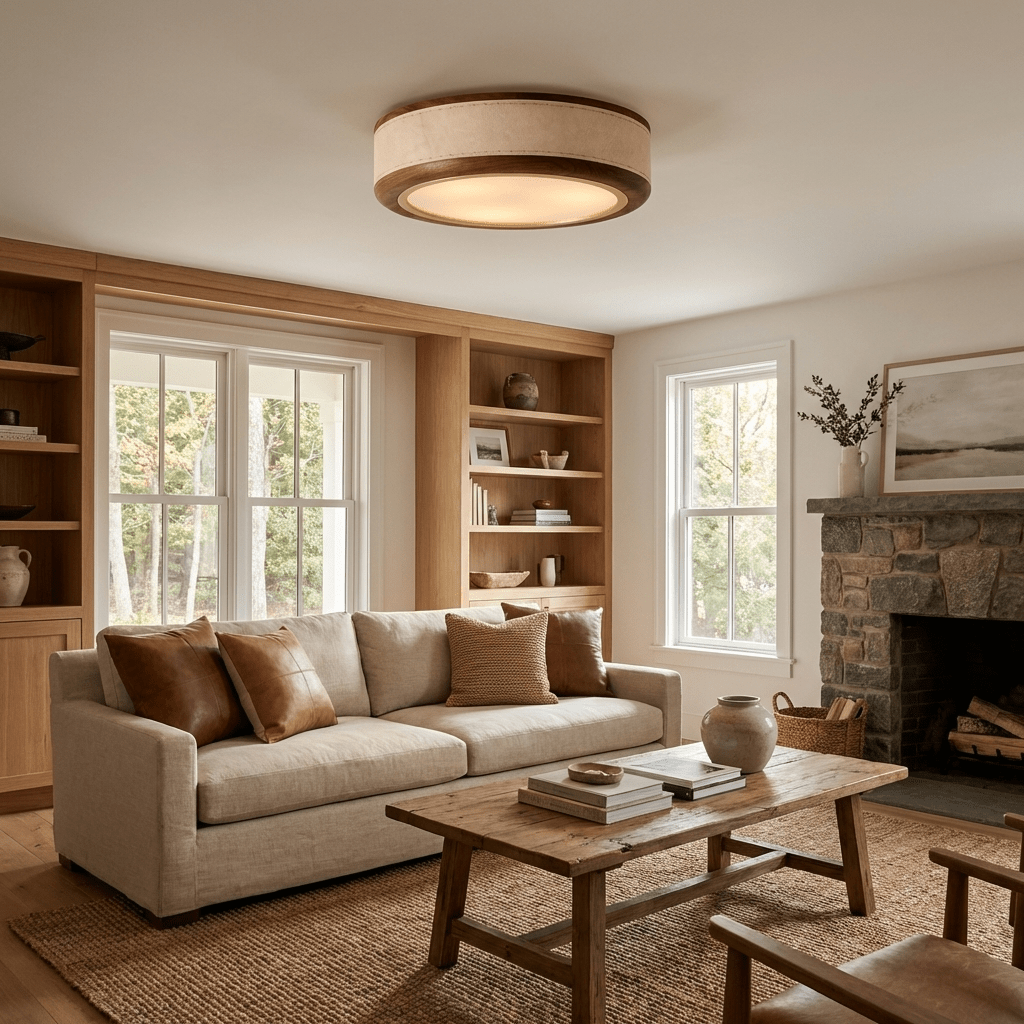 Artisan Leather Ceiling Light with Brass Accents for Modern Interiors