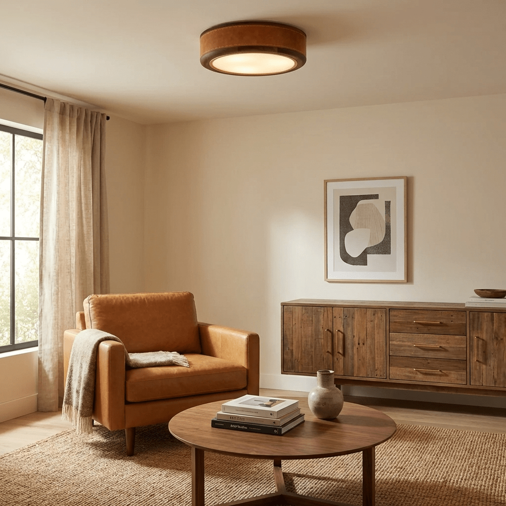 Artisan Leather Ceiling Light with Brass Accents for Modern Interiors